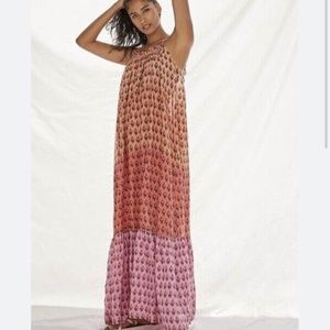 Anthropologie Coral Flounced Maxi Lounge Dress